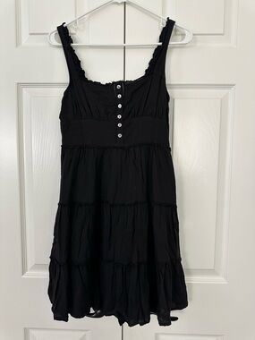 Lucky Brand Black Tiered Mini Dress with Button Front